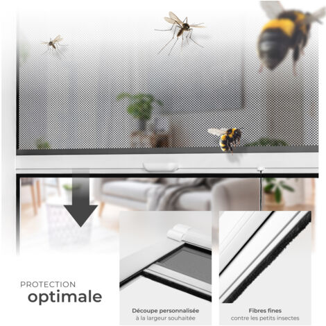 Moustiquaire Store Enroulable Pour Fenêtre 90 X 160 Cm - Cadre Aluminium Blanc - Fibre De Verre - Kit Montage Inclus - Anti-Insectes