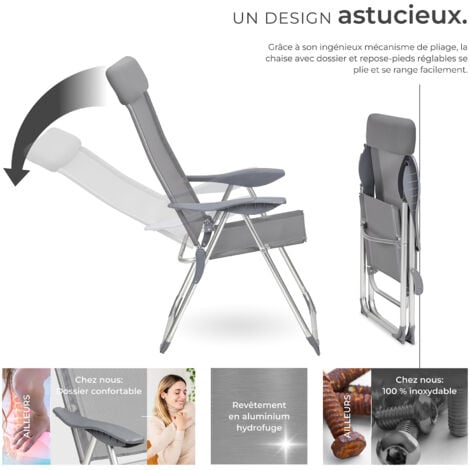 Lot de 4 chaises de jardin Pliable Dossier réglable en 5 positions, avec coussin de tête