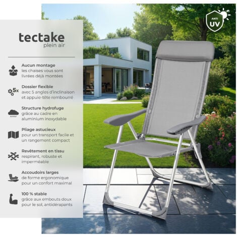 Lot de 4 chaises de jardin Pliable Dossier réglable en 5 positions, avec coussin de tête