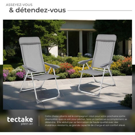 Lot de 4 chaises de jardin Pliable Dossier réglable en 5 positions, avec coussin de tête