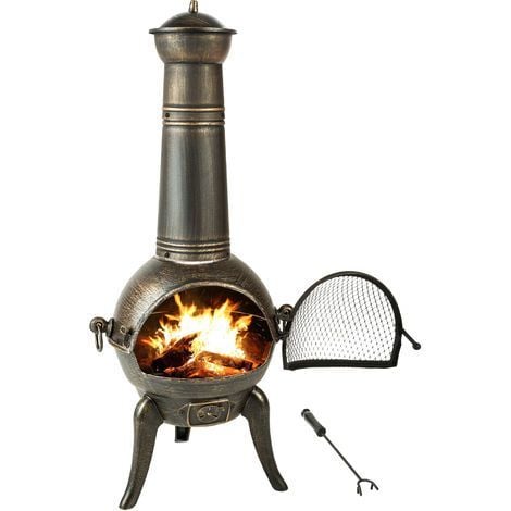 Brasero en fonte Avec grille anti-étincelles Régulateur d'arrivée d'air et cache-cheminée amovible