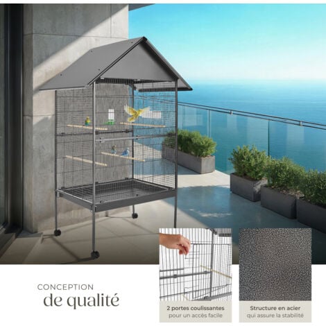 Cage à oiseaux en finition martelée 2 Portes et faible distance entre les grilles