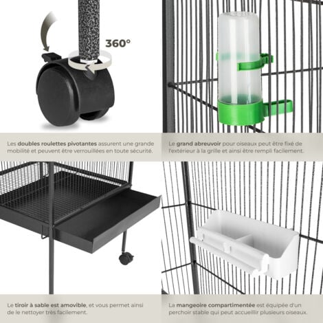 Cage à oiseaux en finition martelée 2 Portes et faible distance entre les grilles