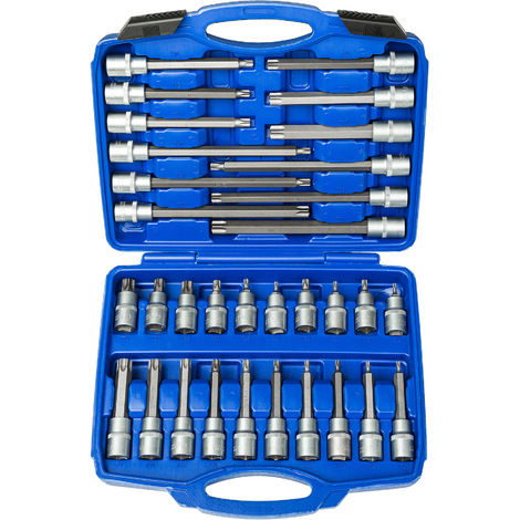 Coffret à Outils avec 32 Pièces et Douilles Torx - boite à outils, valise à outils, mallette á outils - bleu