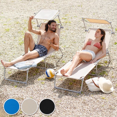 Lot de 2 transats de jardin en acier pliables Résistant aux intempéries et aux UV