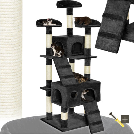 Arbre à chat en panneau de fibres 170 cm avec corde sisal noir
