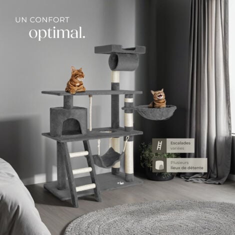 Arbre à chat griffoir escalade TECTAKE - 141 cm - Gris - Système Anti-basculement inclus
