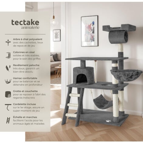 Arbre à chat griffoir escalade TECTAKE - 141 cm - Gris - Système Anti-basculement inclus