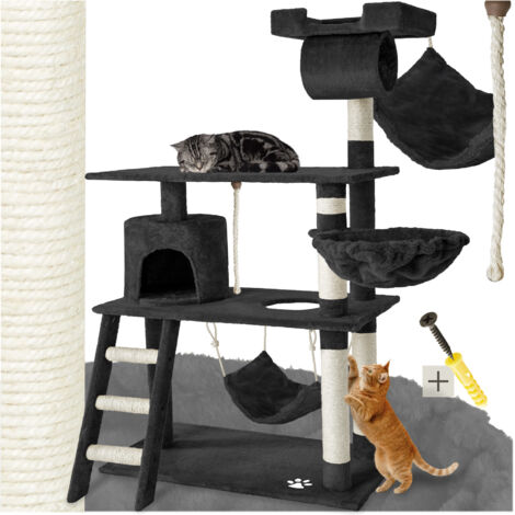 Arbre à chat panneau de fibres griffoir sisal 141cm sécurité noir