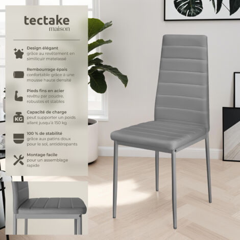 TecTake Lot De 6 Chaises Salle à Manger Modernes – Rembourrées Cuir Synthétique Noir, Pieds Métal, Confort & Style