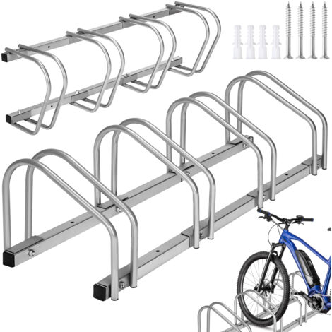 Tectake – Support à bicyclette 4 places – Acier gris – Largeurs de pneus 35-60mm – Dimensions 100x28,5x26cm – Installation au sol ou murale