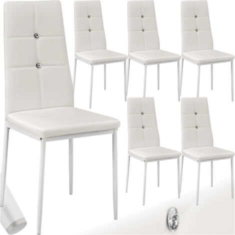 Ensemble de 6 chaises salle à manger paillettes cuir synthétique blanc