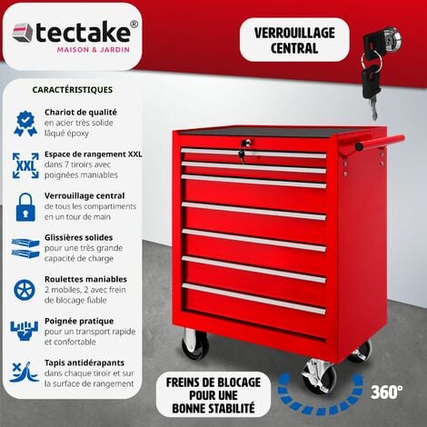 Servante d'atelier 7 Tiroirs spacieux verrouillables avec tapis antidérapant