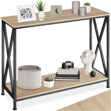 Tectake – Table console industrielle 100 x 35 x 80,5 cm – Bois clair avec cadre en acier – Étagère inférieure 94 x 33 cm – Montage facile (1/5)
