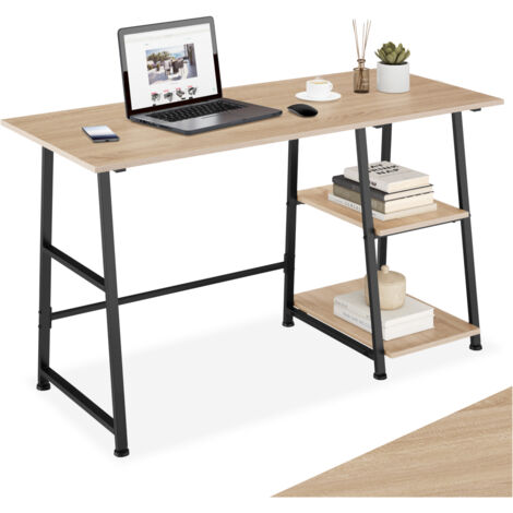 Bureau Style industriel avec étagère 2 espaces de stockage bois clair