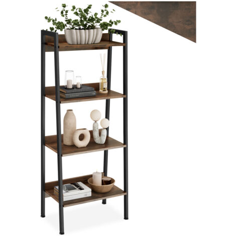 Tectake – Étagère échelle industrielle 57,5x34x138 cm – Bois foncé – Capacité de charge 25 kg par étagère – Pieds réglables en hauteur (1/5)