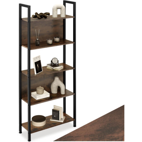 Étagère style industriel anti-basculement 62x24x1655 cm bois foncé (1/5)