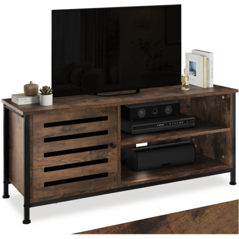 Meuble pour téléviseur TV Style industriel pieds réglables Bois foncé (1/5)
