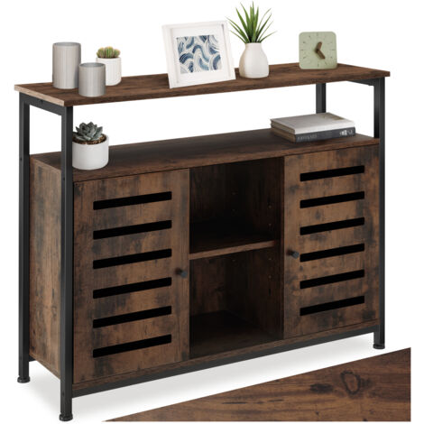 Tectake – Buffet Warrington 100x37x82cm – Cadre acier noir – 2 étagères réglables – Style industriel chic – Meuble de rangement polyvalent (1/5)