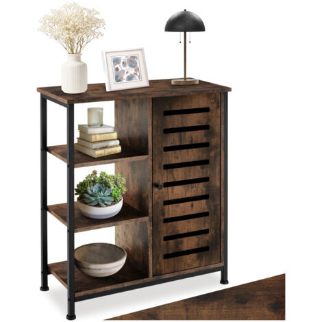 Buffet style industriel pieds réglables 70 x 32 82 cm bois foncé (1/5)