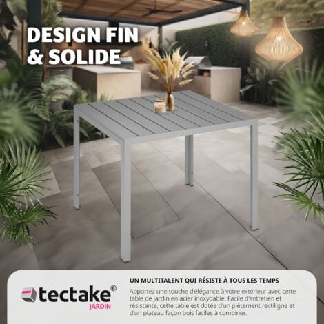 Table de jardin carrée MAREN pieds réglables 90 x 90 cm x 74,5 cm - argent