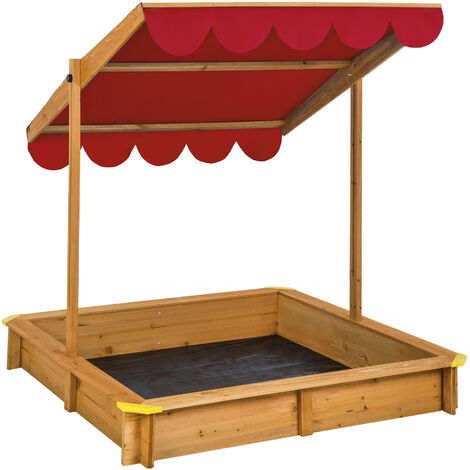 Bac à sable cabane de jardin avec toit réglable rouge en bois