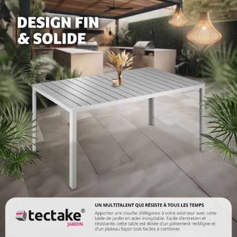 Table de jardin BIANCA 150 x 90 cm pieds réglables en hauteur - gris/argent