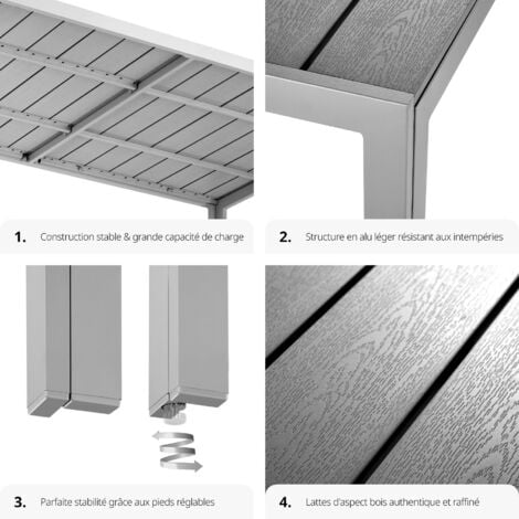 Table de jardin BIANCA 150 x 90 cm pieds réglables en hauteur - gris/argent