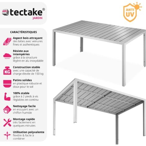 Table de jardin BIANCA 150 x 90 cm pieds réglables en hauteur - gris/argent