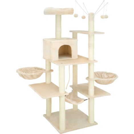 Arbre à chat avec niche escalier et poteaux en griffoir plateforme et  composants en bois mélaminé et jouet ht 115cm ergo (gris)