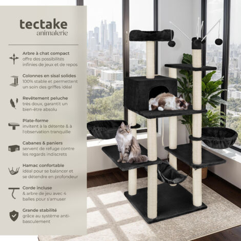 Arbre à Chat 65cm Noir Et Blanc Avec Corde Sisal - Griffoir Avec Plateforme Et Niche - Marque WilTec