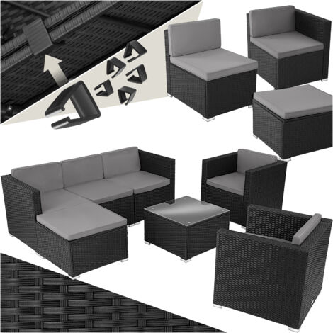Salon en rotin pour 5 à 6 personnes noir (1/5)
