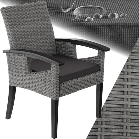 Tectake – Fauteuil de jardin en rotin – Cadre en bois massif – Accoudoirs incurvés – Rembourrage épais – Résistant aux intempéries – Dimensions 62,5x71,5x94cm (1/5)