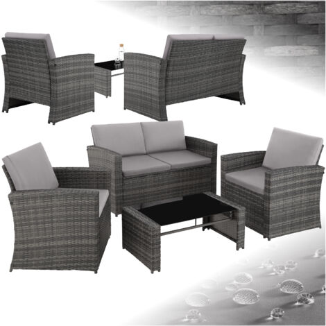 Canapé de jardin Lounge en rotin Pour 4 personnes gris/gris clair