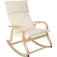 Fauteuil à bascule avec accoudoirs cadre en bois et coussin beige