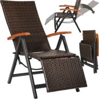 Chaise en rotin Brisbane pliable avec structure en aluminium et repose-pieds - Chaise en rotin, fauteuil en rotin, chaise de jardin