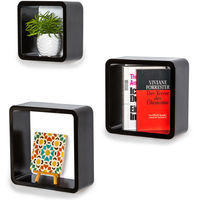 Lot de 3 Etagères Murales Design moderne Carré Cube 3 tailles différentes en Bois Noir - noir