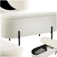 Banc rembourré en tissu bouclé avec espace de rangement beige