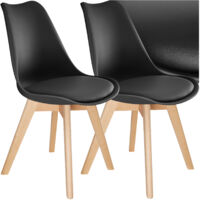 Tectake – Lot de 2 chaises salle à manger scandinaves ergonomiques noires – Pieds en bois massif – Hauteur d'assise 46 cm – Faciles à entretenir
