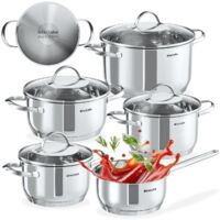 Batterie de casseroles 9 pièces compatible induction avec poignées