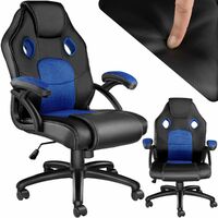 Chaise de bureau gaming ergonomique en cuir synthétique noir et bleu