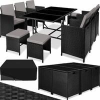 Salon de jardin MALAGA 10 places avec housse de protection - mobilier de jardin, meuble de jardin, ensemble table et chaises de jardin - noir/gris