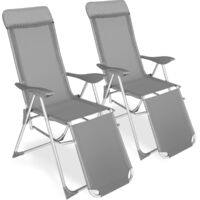 2 Chaises Pliantes Longues de Jardin de Camping Réglables sur 5 Positions en Aluminium Gris - gris