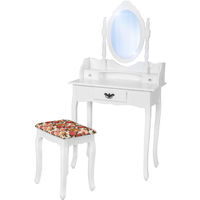 Coiffeuse meuble Table de maquillage Commode avec miroir et 3 Tiroirs + Tabouret Blanc