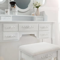 Coiffeuse Table de Maquillage Commode avec Miroir 3 Faces Rabattables et 7 Tiroirs + 1 Tabouret Blanc