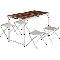 Table Pliante de Camping Valise 122 cm x 62 cm x 71 cm + 4 Tabourets en Aluminium Marron - marron/blanc