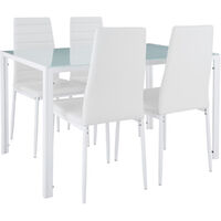 Set Table à manger + 4 Chaises de Salle à manger Structure en Acier Blanc - blanc