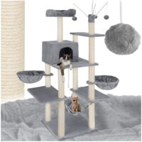 Arbre à chat pannau de fibres 165 cm avec griffoir corde en sisal gris