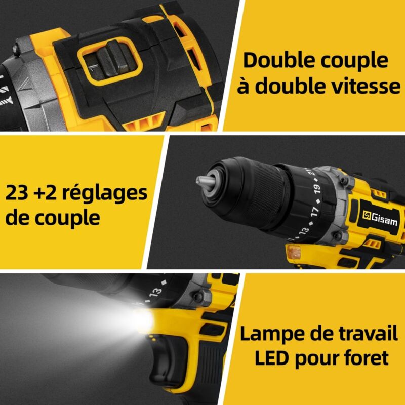 Dong Cheng Perceuse-Visseuse Sans Fil 18V 120Nm Brushless - 2 Batteries 4Ah - Mandrin 13mm - Percussion - Idéal Bricolage Pro