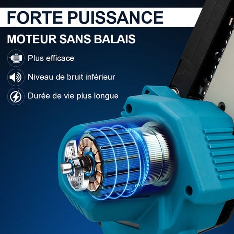 Tronconneuse a batterie Brushless 8 pouces 2 batteries 21V 2.0h installation sams outil autolubrifiante, pour patio naison et jardin